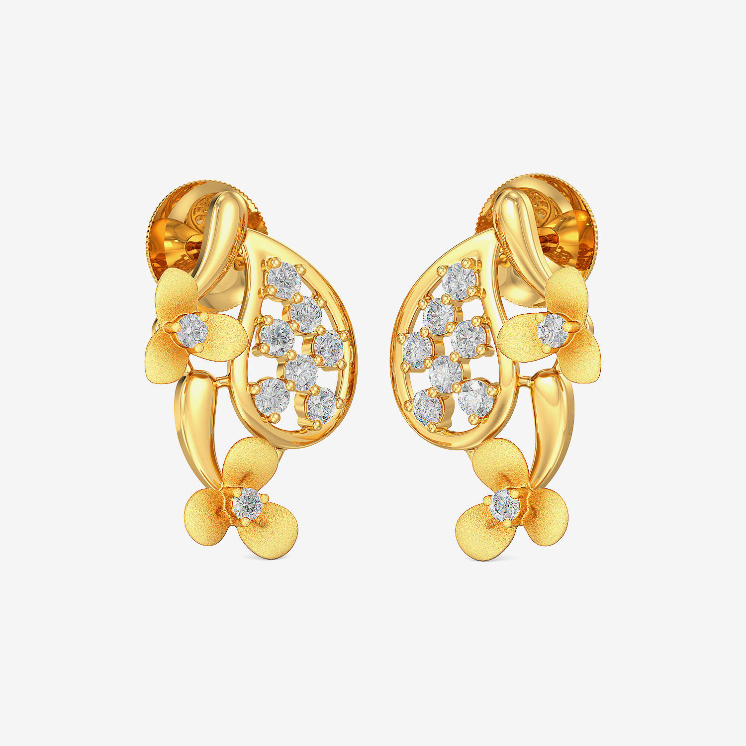 Gold Floral Leaf Studs