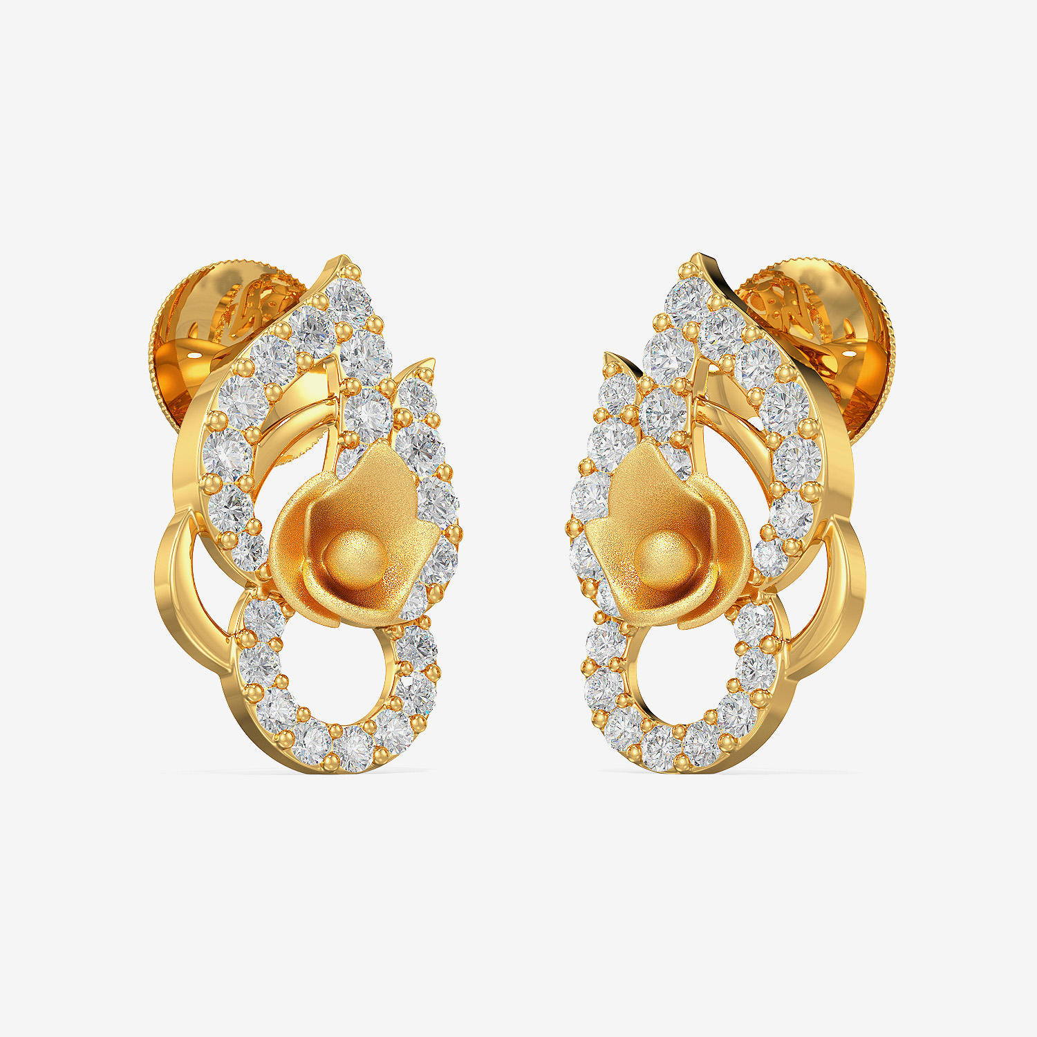 Gold Teardrop Floral Studs