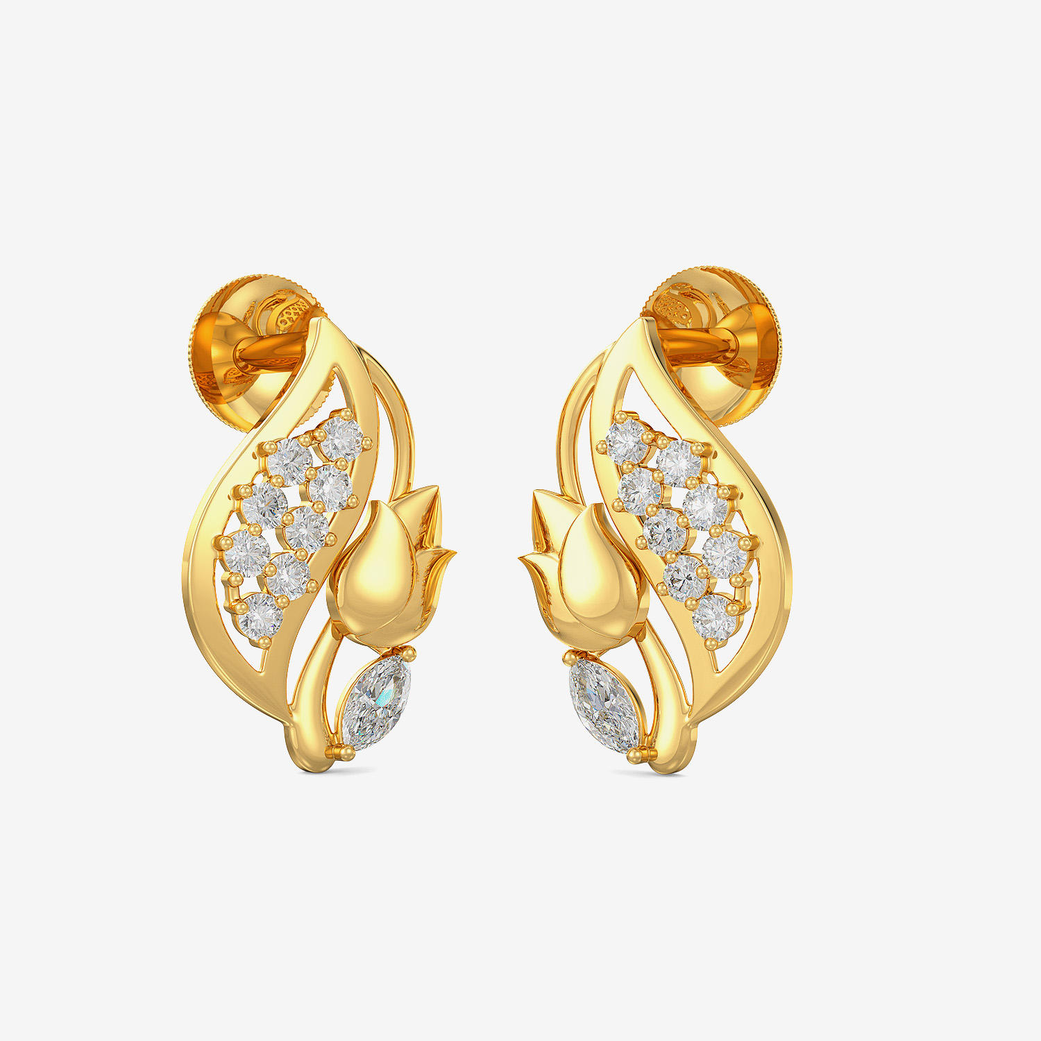 Gold Tulip Leaf Stud Earrings