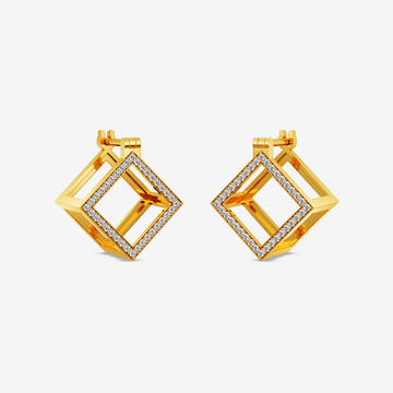 Sparkling Cube Gold Hoop Earrings