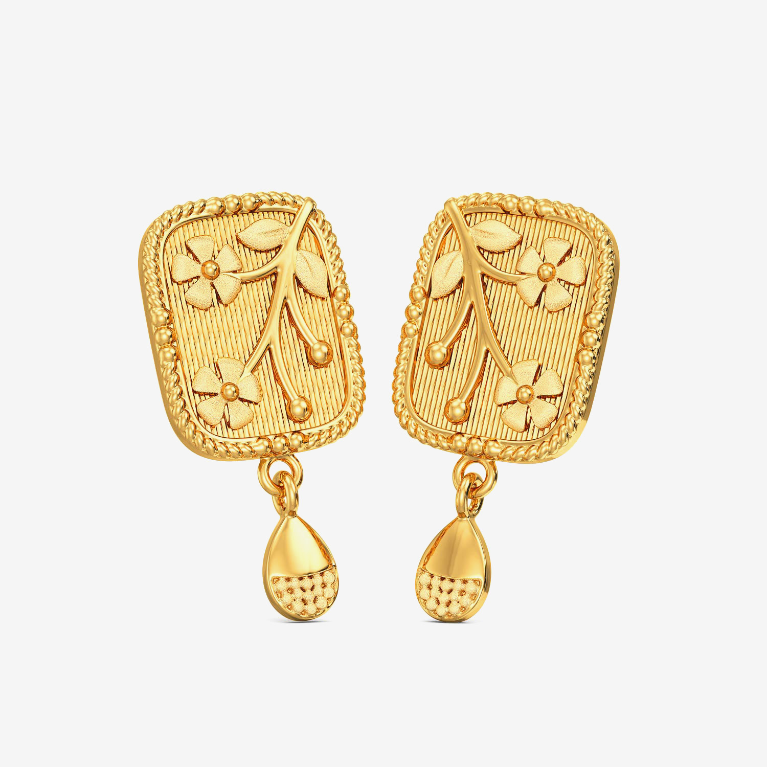 Gold Teardrop Floral Drop Earrings