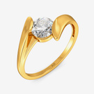 Gold solitaire diamond ring with twisted bypass band and tension-style setting