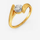 Angled view of gold bypass diamond ring with curved crossover band and polished finish
