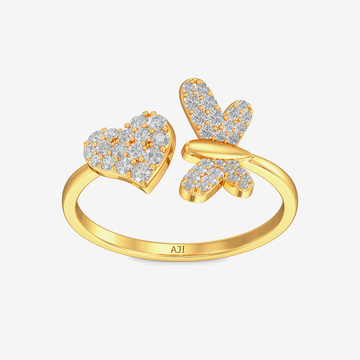 Buzzy Butterfly Heart Gold Ring