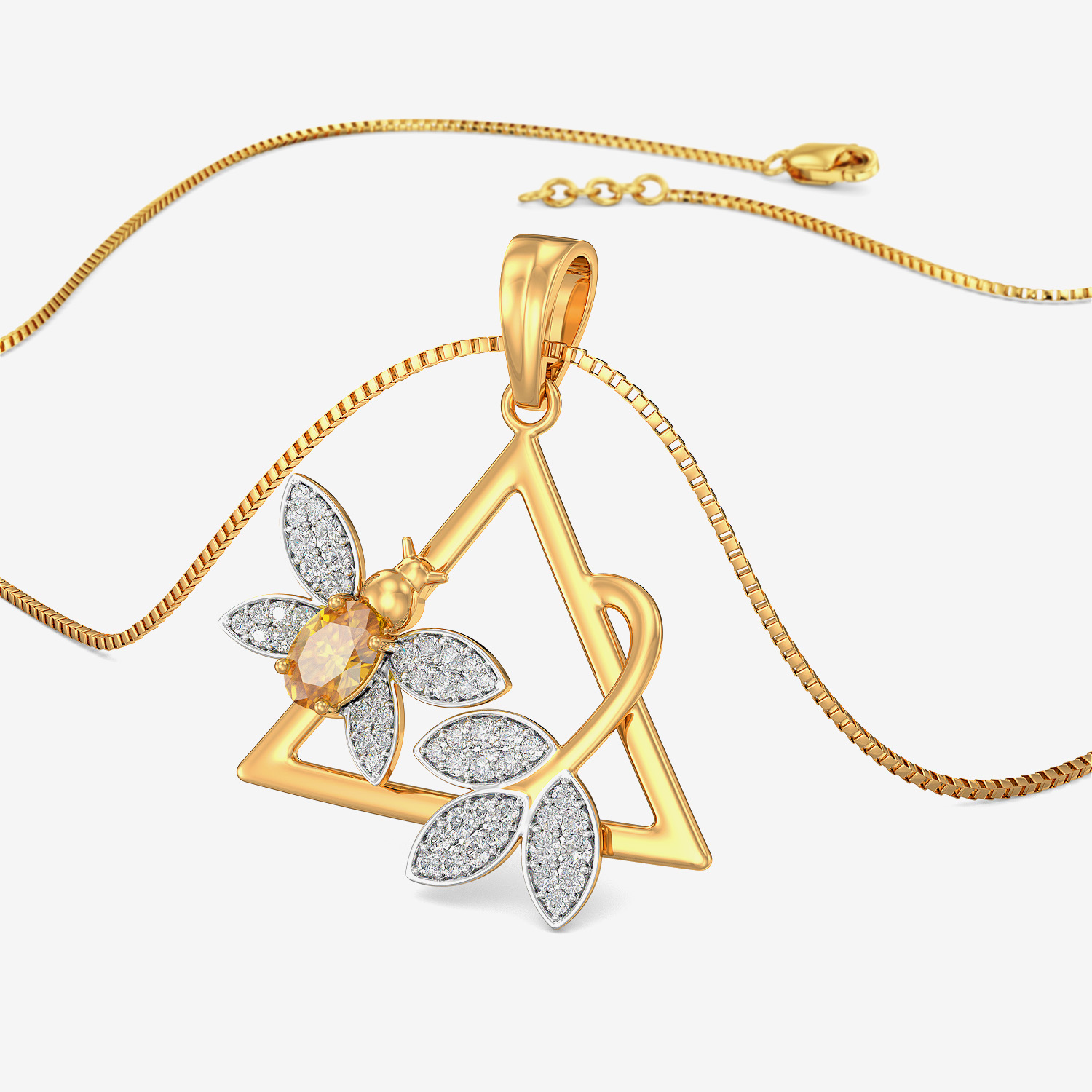 Leaf and Honey - Golden Triangular leaf-Honey Bee Pendant
