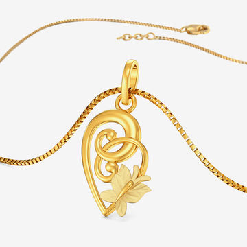 Whimsical Heart Butterfly Gold Pendant