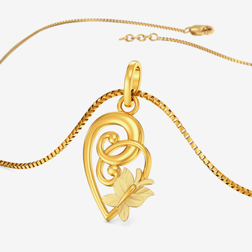 Whimsical Heart Butterfly Gold Pendant