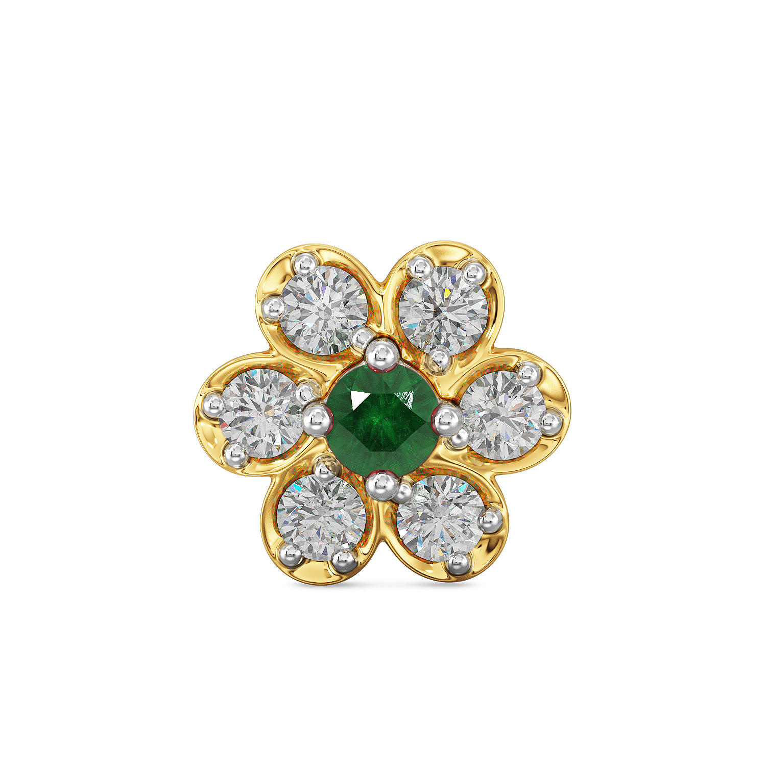 Green Stone Elegant Floret Diamond Nose Pin