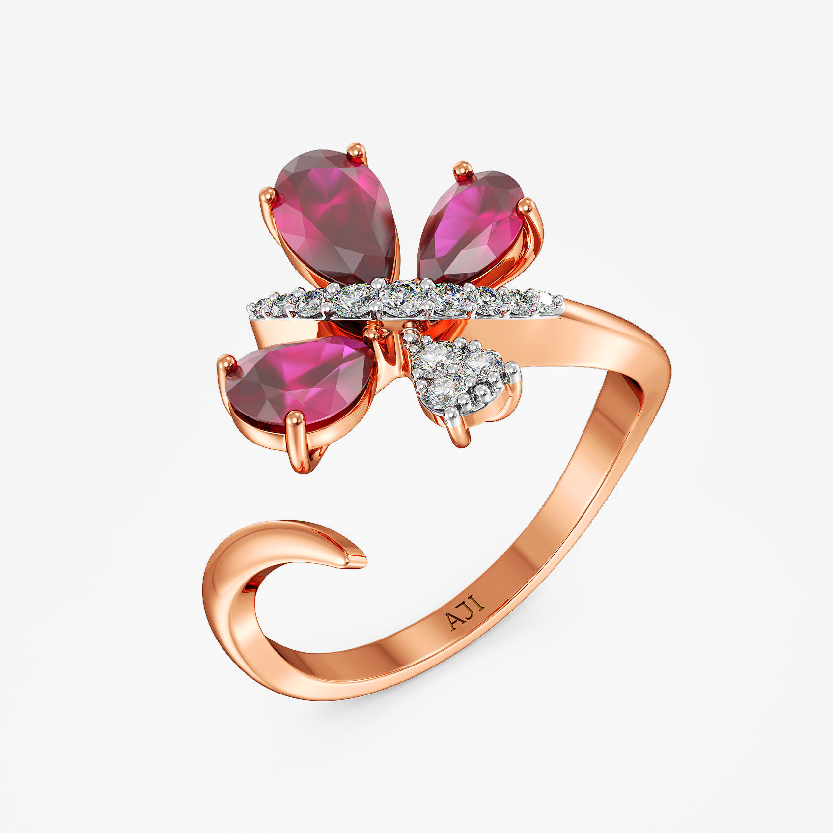 Crimson Butterfly Charm Diamond Ring