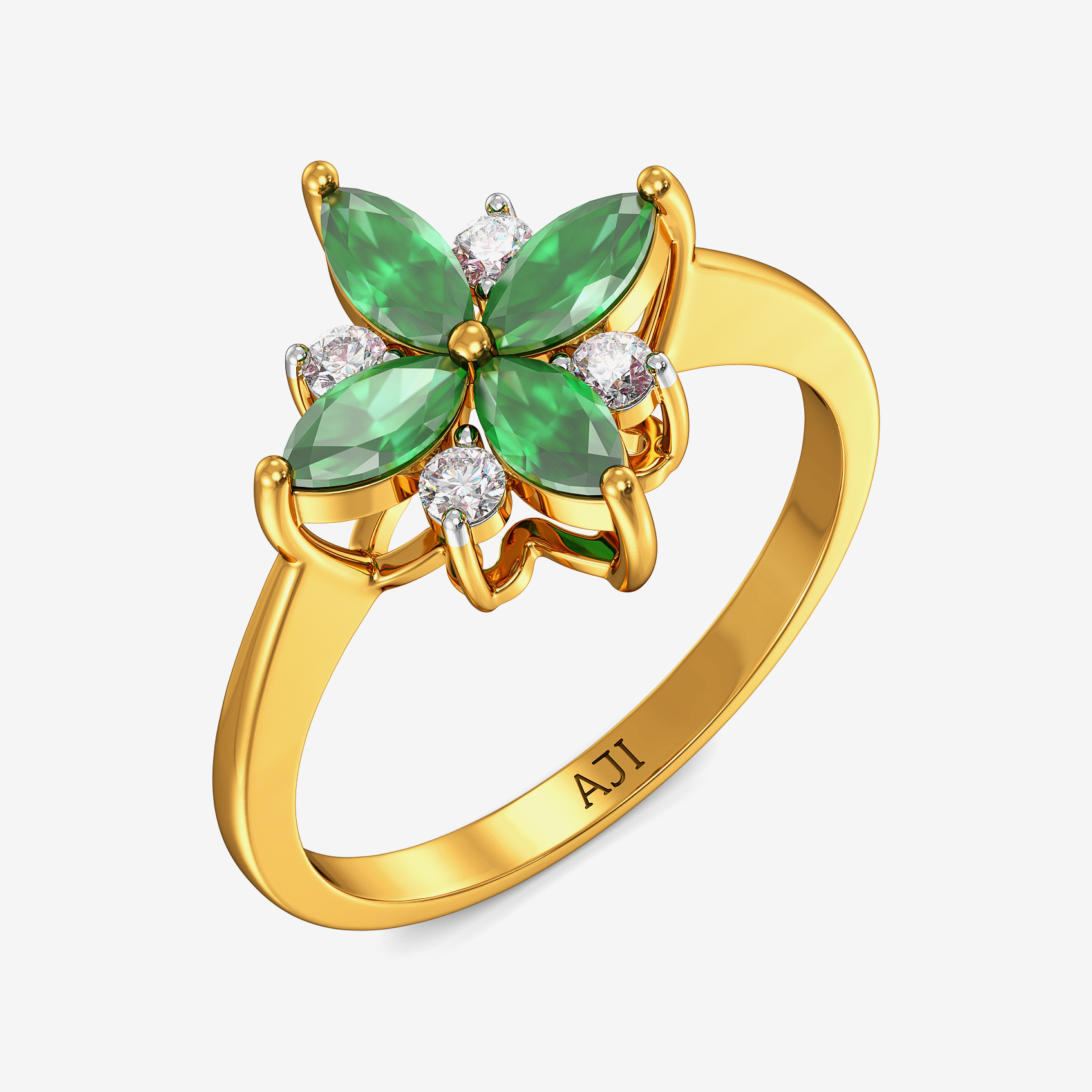 Petals of Emerald Diamond Ring