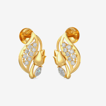 Gold Tulip Leaf Stud Earring