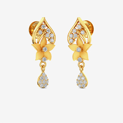 Gold Teardrop Floral Drop Stud