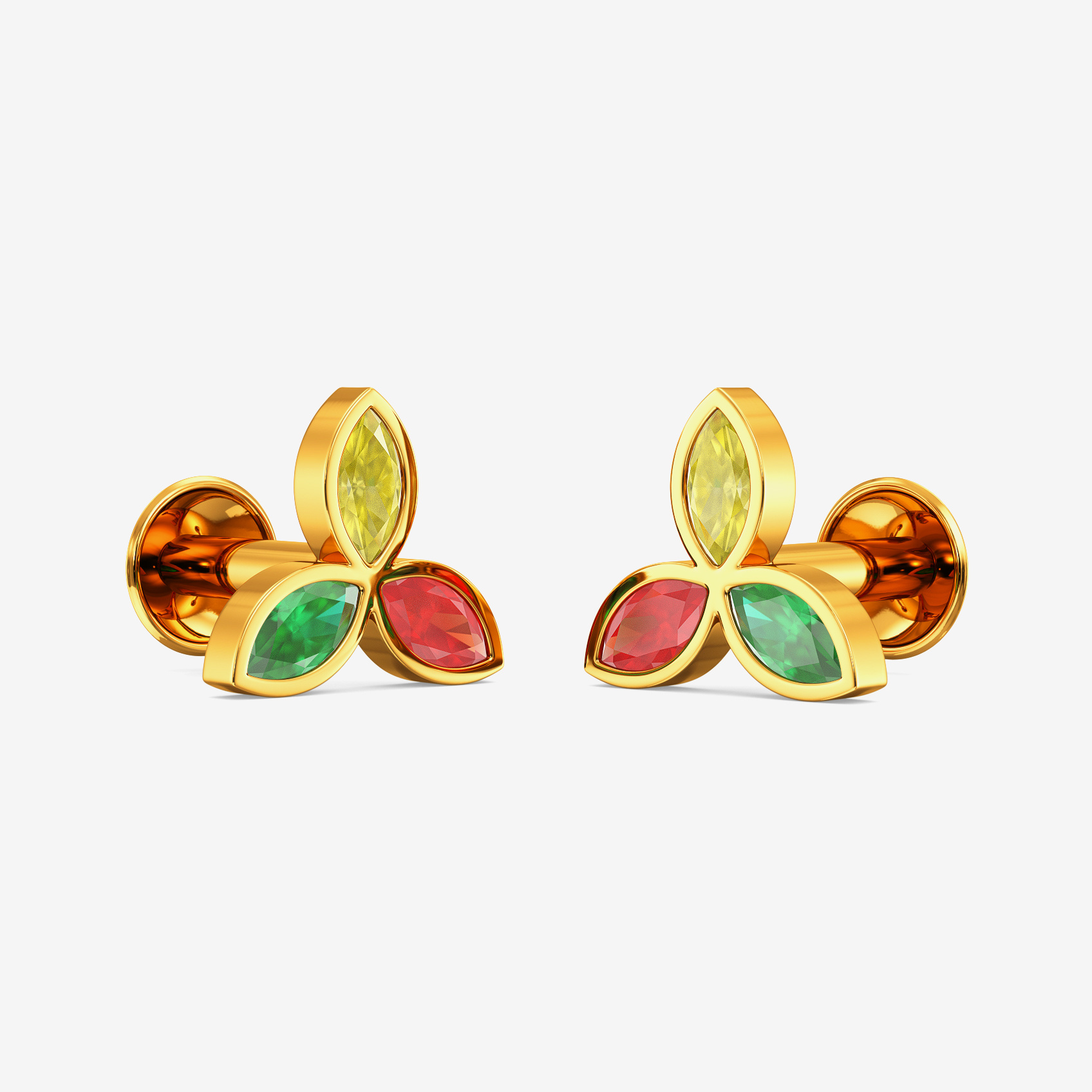 3 Petal Gold Studs Earrings 
