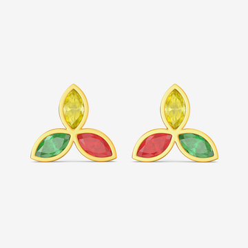 3 Petal Gold Studs Earrings