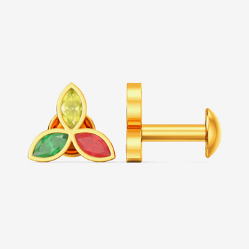 3 Petal Gold Studs Earrings