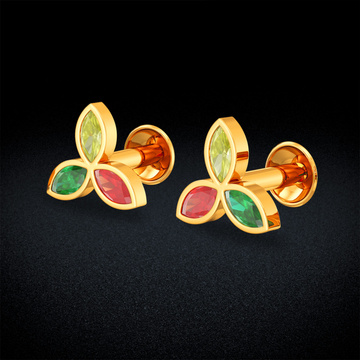 3 Petal Gold Studs Earrings