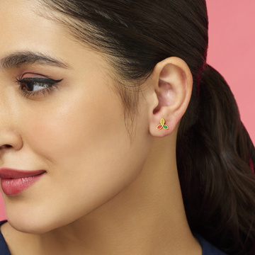 3 Petal Gold Studs Earrings