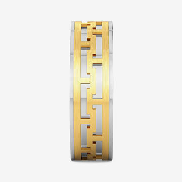 Stylish Maze Motif Mens Gold Ring