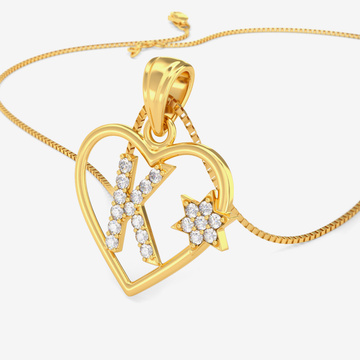 Golden Heart K Alphabet Pendant