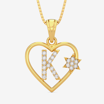 Golden Heart K Alphabet Pendant