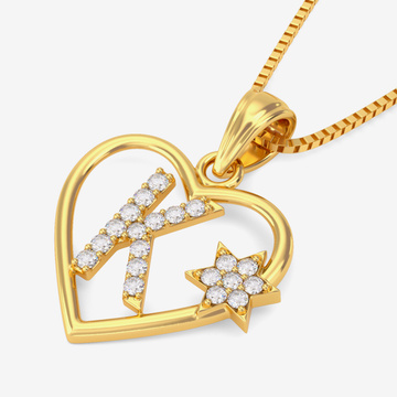 Golden Heart K Alphabet Pendant