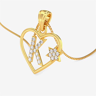 Golden Heart K Alphabet Pendant