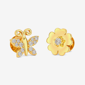 Mismatched Gold Butterfly Flower Studs