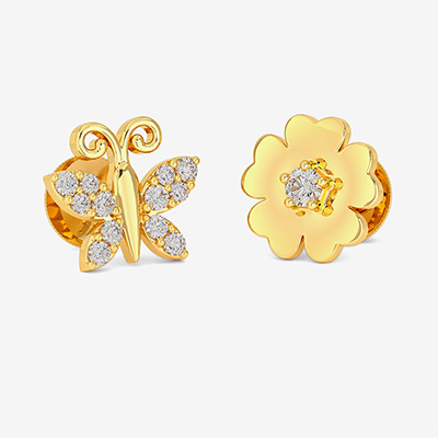 Mismatched Gold Butterfly Flower Studs
