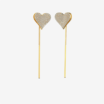 Gold Heart  Threader Earring