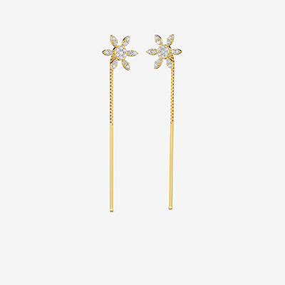 Gold Floral Threader Earrings