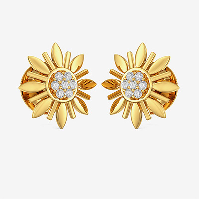 Gold Sunflower Stud Earring
